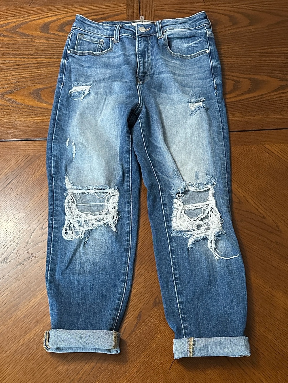 Classic Blue Distressed Women's Straight Leg Jeans